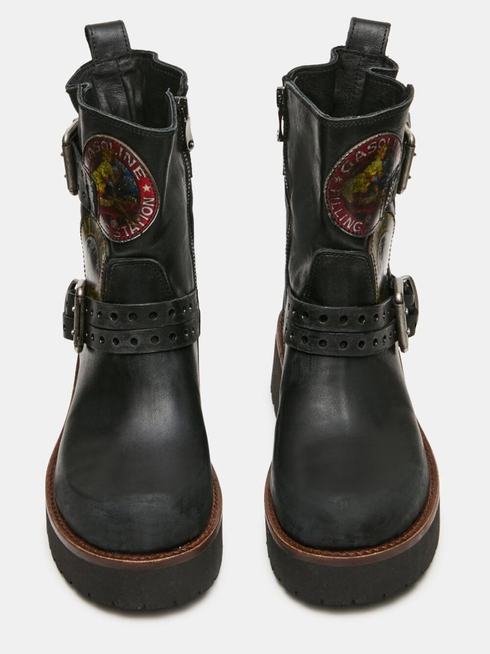 NEW Steve Madden Womens sz 9 Reckless Black Leather boots moto buckle platform - Picture 4 of 5